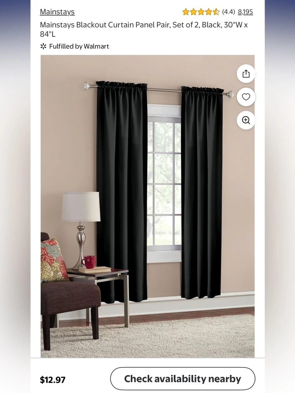 Black Rod Pocket Curtain Panels (2-pack) - Picture 3 of 3